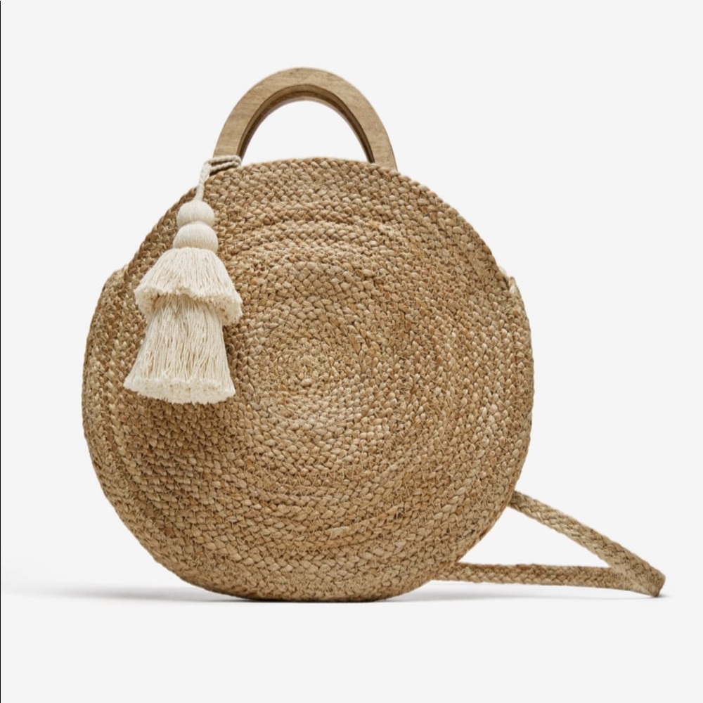 Zara round raffia basket bag